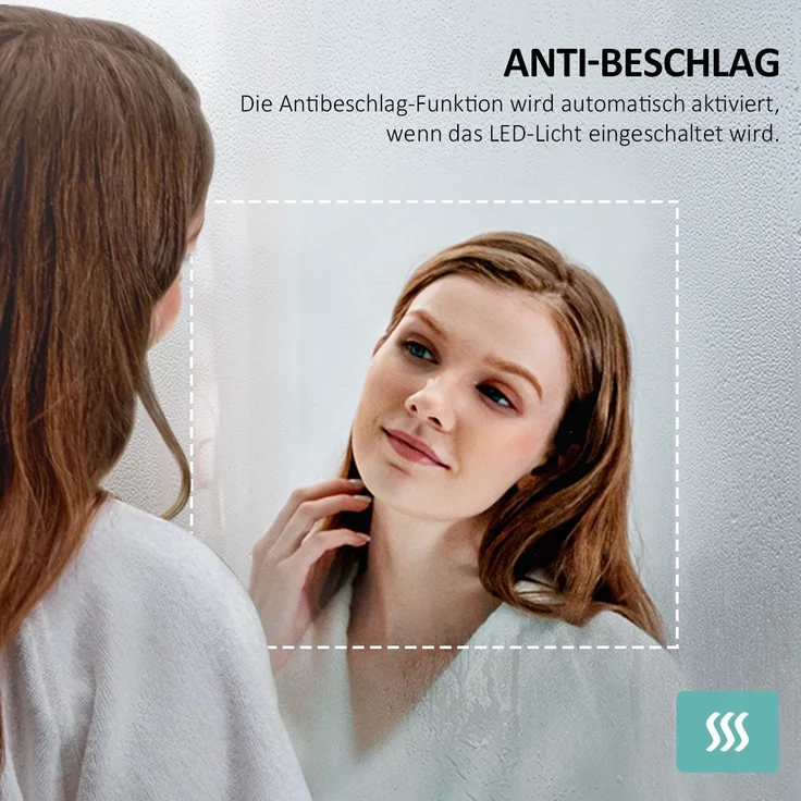 EMKE Badspiegel mit LED Beleuchtung 80x60cm Beschlagfrei 3 Lichtfarben Dimmbar Touchschalter Wandspiegel – Bild 4