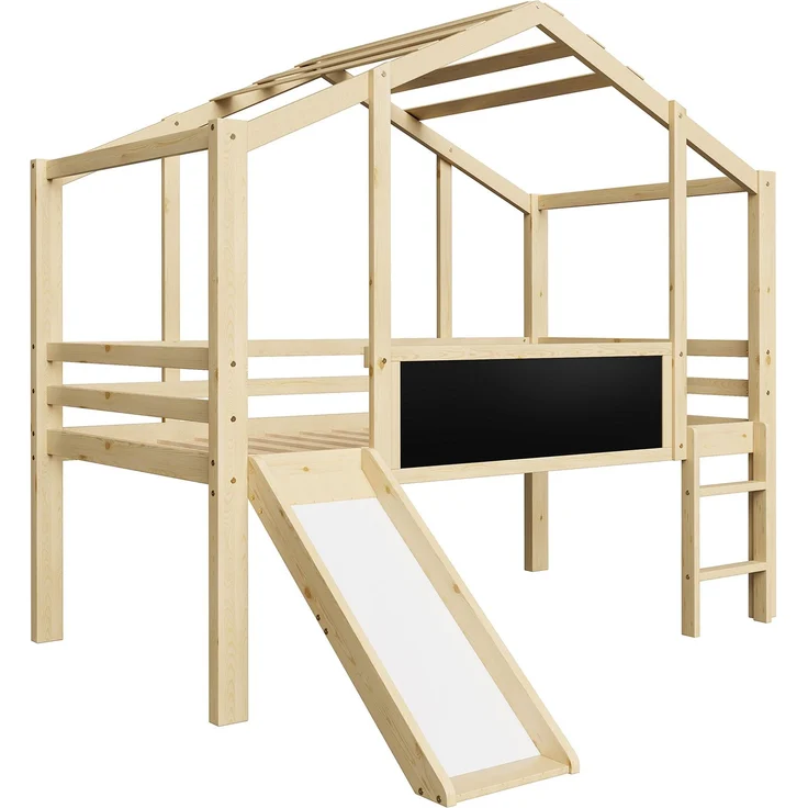 Kinder Hochbett Mit Rutsche Und Schiefertafel 90x200 Hausform Massivholz 120kg Tragfähig Sicherheitsgeländer Spielbett Mitwachsend – Bild 10