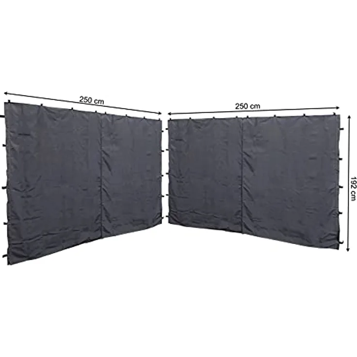 QUICK STAR 2 Seitenwände mit Reißverschluss 250x192cm für Pavillon Nizza 3x3m, grau RAL 7012, 100% Polyester, inkl. Klettverschluss