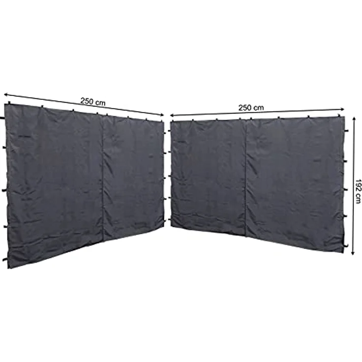QUICK STAR 2 Seitenwände mit Reißverschluss 250x192cm für Pavillon Nizza 3x3m, grau RAL 7012, 100% Polyester, inkl. Klettverschluss – Bild 1