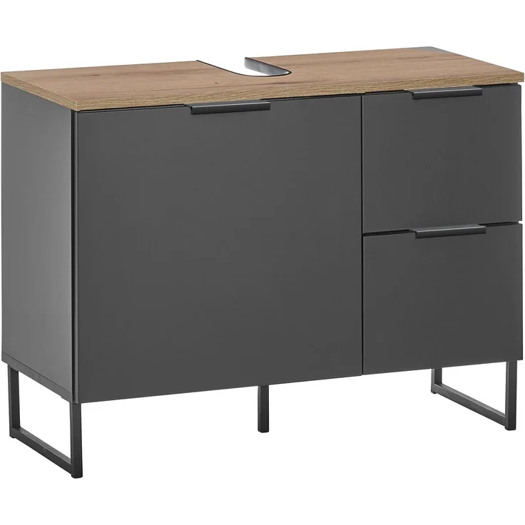Badezimmer-Set >Denver< (3-tlg.) in schwarz matt / Evoke Eiche Dekor - 160x195x35 (BxHxT) – Bild 3