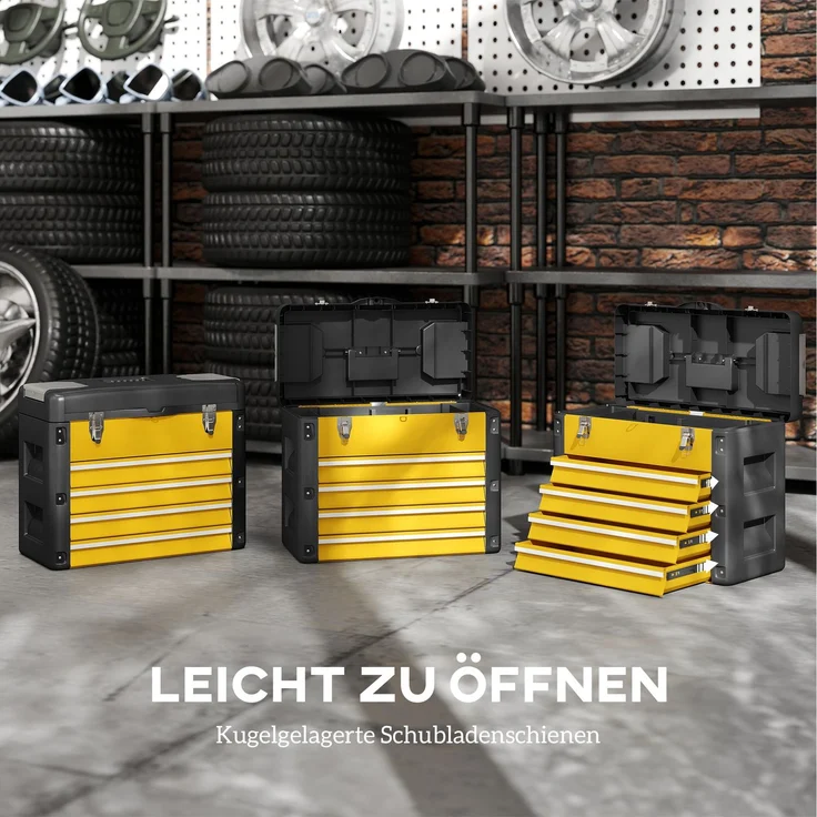 HOMCOM Werkzeugkiste, Stahl, Kunststoff, Gelb, 49,7L x 25,3B x 40,7H cm – Bild 6