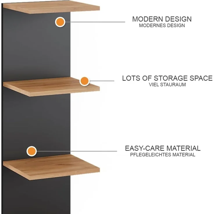 Wandregal Paolo Anthrazit 30 x 95 cm 2er Set Vicco – Bild 9