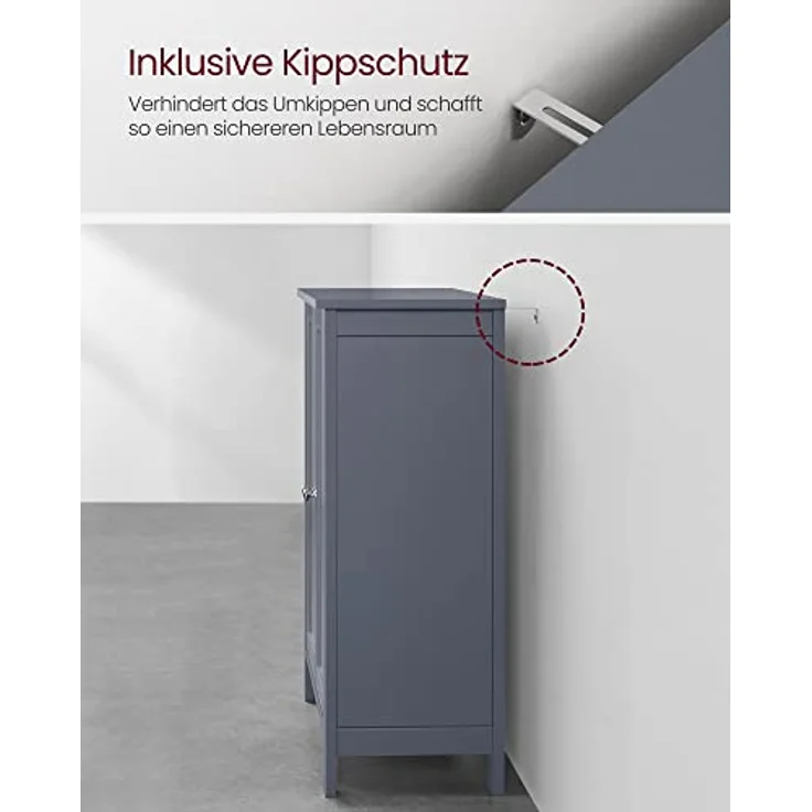 VASAGLE Badezimmermöbel auf Füßen, Aufbewahrungsschrank, Schrank mit 2 verstellbaren Regalen, 30 x 60 x 80 cm, Grau BCB60GY – Bild 8