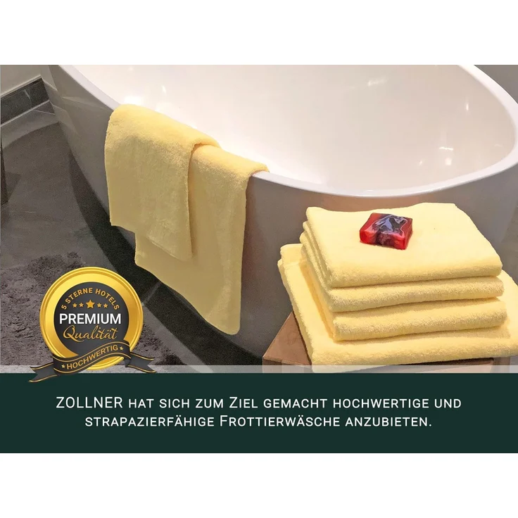 ZOLLNER 6-tlg. Handtuchset - 4 Handtücher, 2 Duschtücher, 100% Baumwolle, gelb – Bild 5