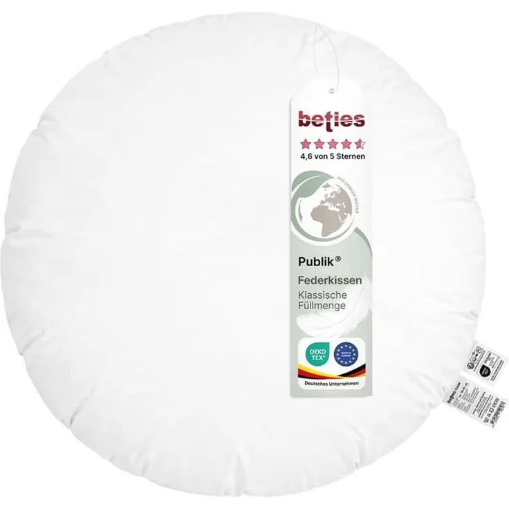 Federkissen rund ca. 50 cm Ø waschbar Bezug Baumwolle beties „Publik“