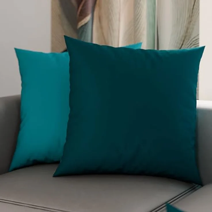 Petti Artigiani Italiani - 1 Paar Kissenbezüge 35 x 35 cm aus Mikrofaser, Dekokissen für Schlafzimmer, Sofa, Set mit 2 Kissenbezügen, doppelseitiger Kissenbezug Tiffany Petrol – Bild 1