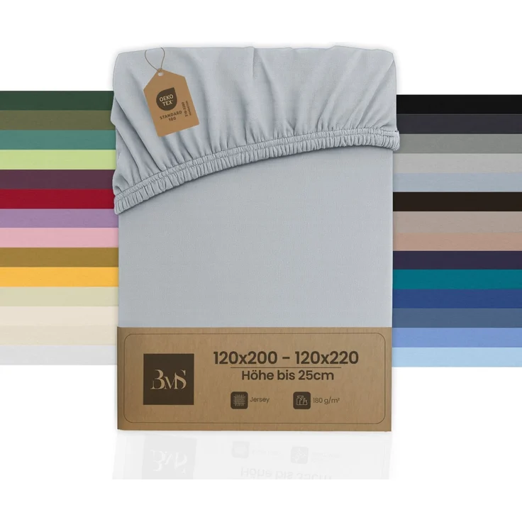 Jersey Spannbettlaken grau blau 120x200 cm Höhe bis 25cm – Bild 1
