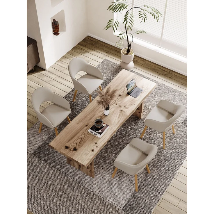 GOEURVANT 1316 Esszimmerstühle 2er-Set mit Armlehnen, Webstoff - Beige – Bild 2