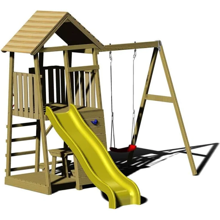 Wendi Toys Holz 'Pelikan', inkl. Picknicktisch, Schaukel und Rutsche, Natur, 280 x 270 x 270 cm, max. Belastbarkeit 50 kg – Bild 1