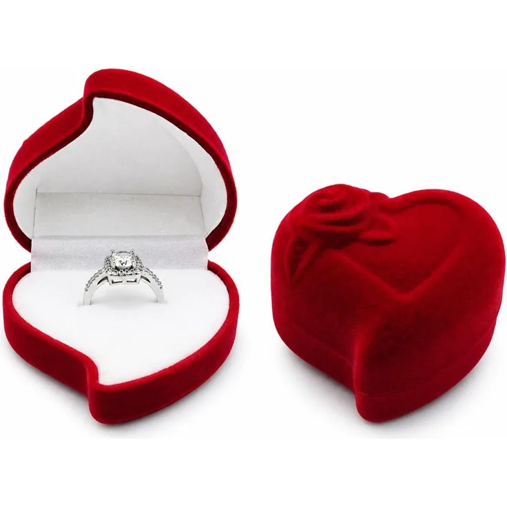 BAYLI Schmucketui 1 x Ringetui Verlobungsring – Ringbox Herz Rot mit Rose – Ringschachte