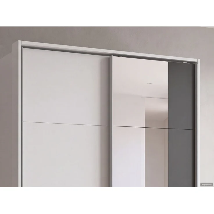 Schwebetürenschrank 2trg. Kleiderschrank 138 cm Weiß Grafit Spiegel Passepartout – Bild 5