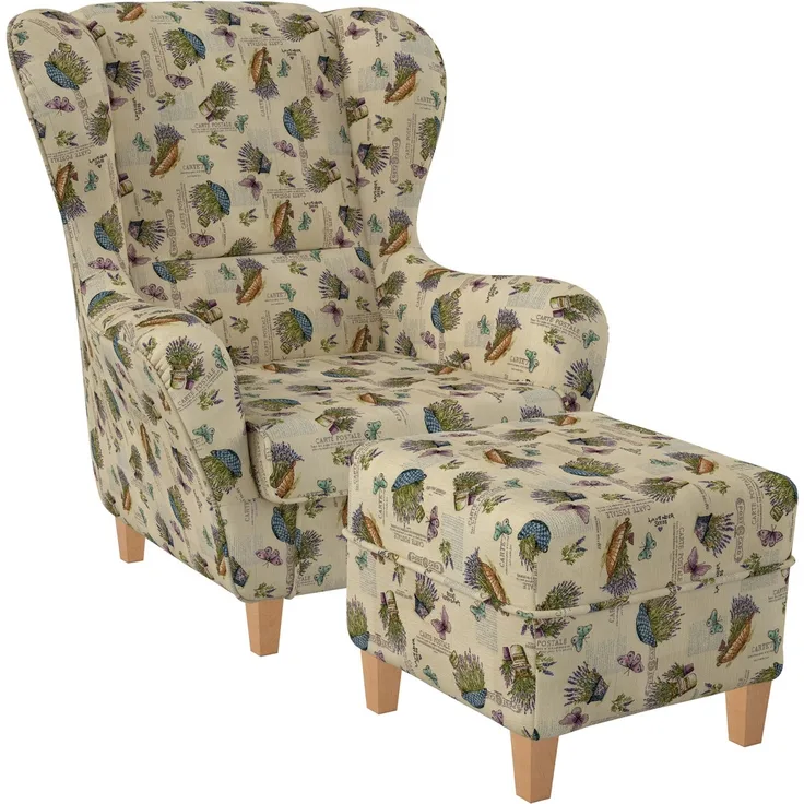 Supellex Sofia Ohrensessel mit Hocker | Design Provence Lavendel