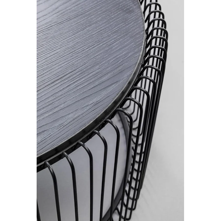 Kare Design Couchtisch Wire Wood 2er Set, Schwarz, 63/53cm Durchmesser,Wohnzimmertisch, Stahlgestell, Tischplatte aus Holz, Wohnzimmer, Rund, 34 x 70 x 70 cm (H/B/T) – Bild 2