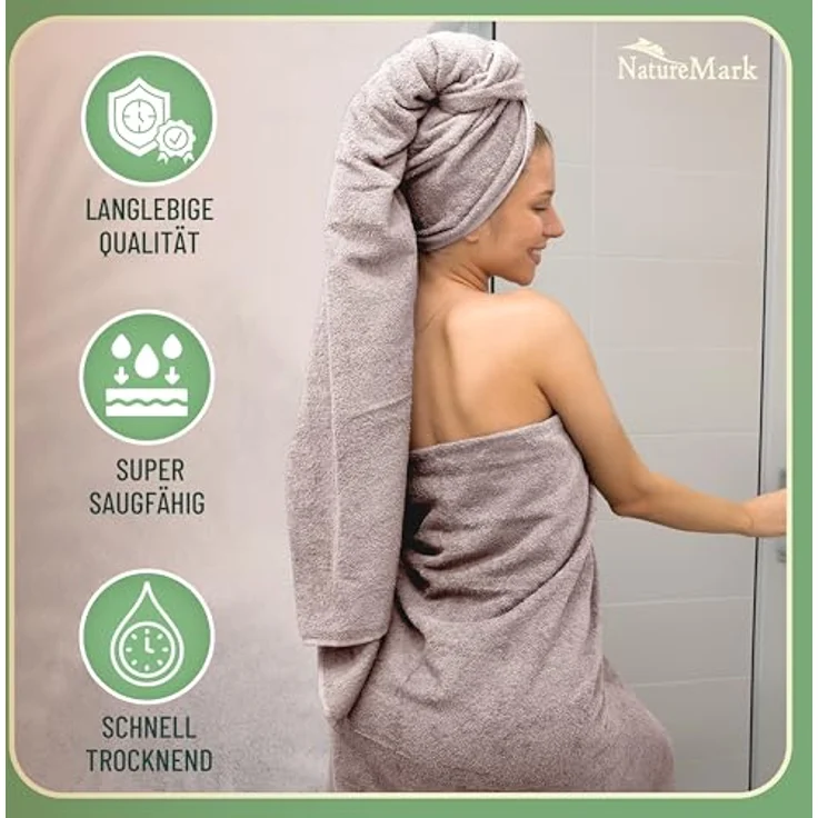 Green Mark Handtuch-Set mit 10 Teilen – 100% Baumwolle – 4 Handtücher 50×100 cm, 2 große Duschtücher 70×140 cm, 2 Gästetücher 30×50 cm und 2 Waschhandschuhe – Sand/Beige – Bild 5