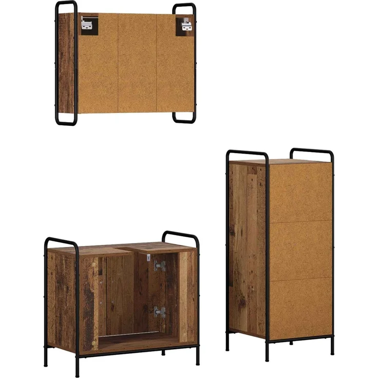 vidaXL Badezimmerschrank-Set 3 stk. Altholz 40 x 36 x 99,5 cm 3444499 – Bild 7