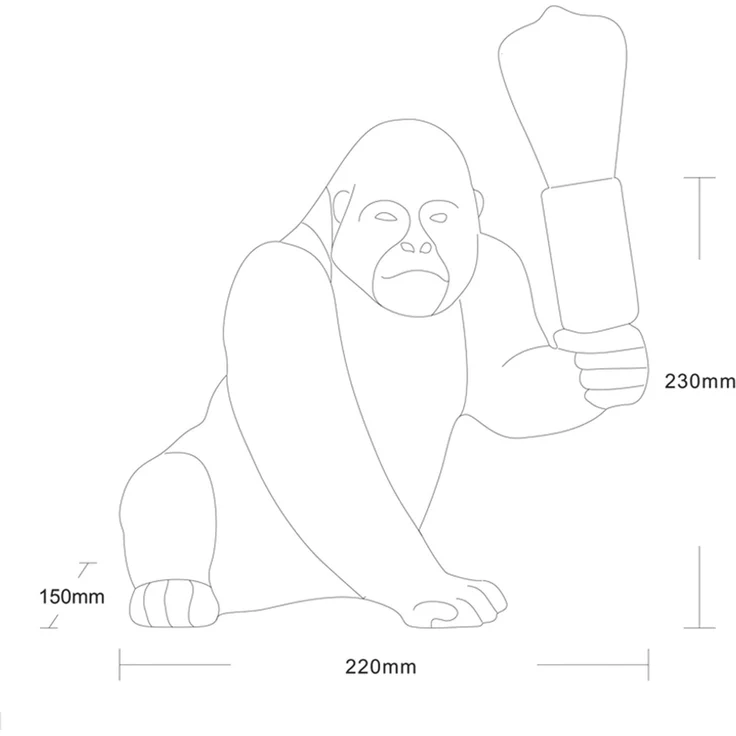 Besondere LED Tischleuchte Affenlampe Gorilla Schwarz, Höhe 23cm – Bild 7
