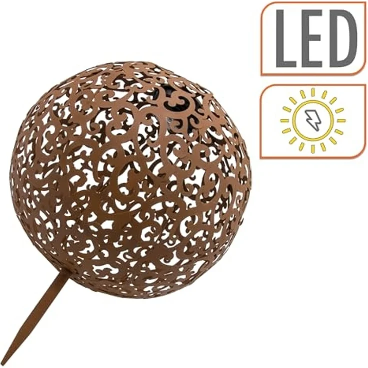Spetebo Gartenleuchte Solar Dekokugel Metall - Ø 28,5cm, LED fest intregiert, warm weiß, Wegleuchte Solarkugel Sommerdeko – Bild 3