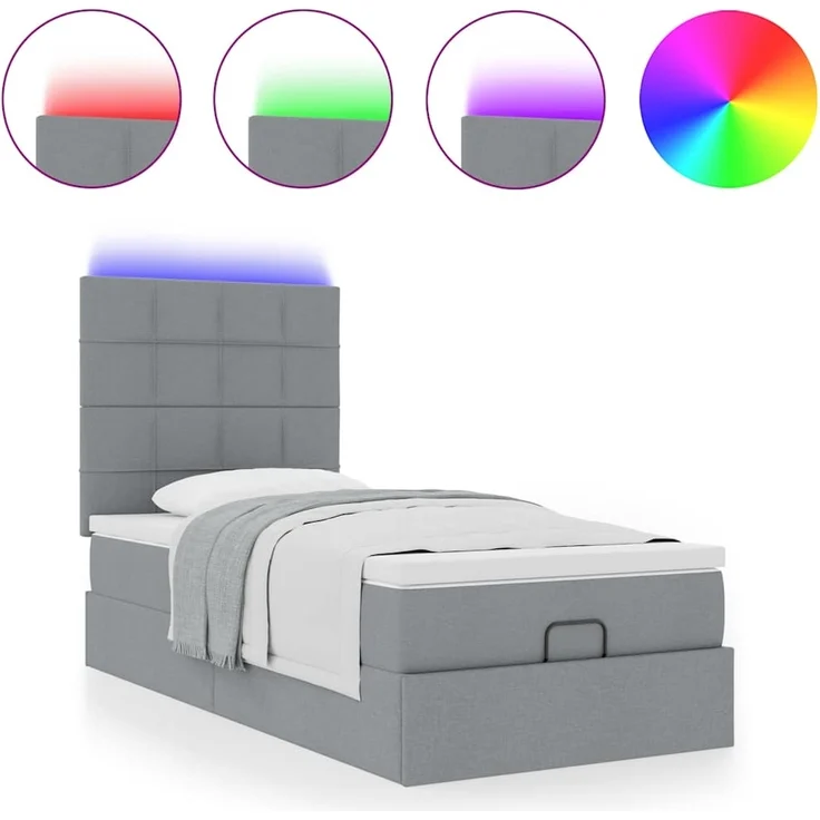 vidaXL Ottomane Bett mit Matratze & LEDs Hellgrau 80x200 cm Stoff 3313961 – Bild 4
