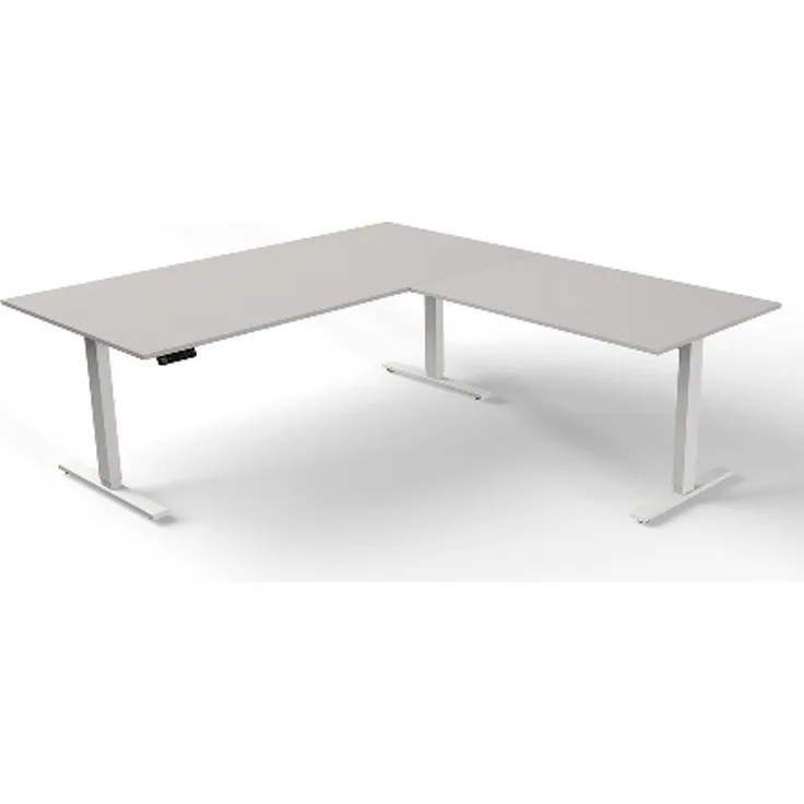 Kerkmann Move 3 Schreibtisch- Stehtisch 2000 x1000 mm mit Anbautisch 1200 x 800 mm elektrisch höhenverstellbar 720 - 1200 cm Mit Memory-Funkton - 4 Höhen speicherbar lichtgrau