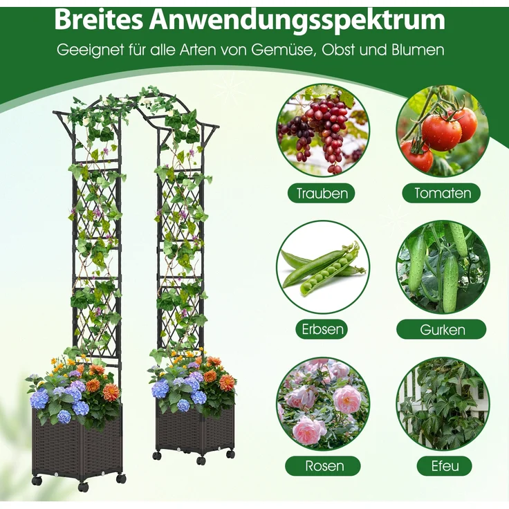 2 in 1 Rosenbogen mit Blumenkasten Gartenbogen aus Metall & PP Spalier Rankbogen Schwarz – Bild 3