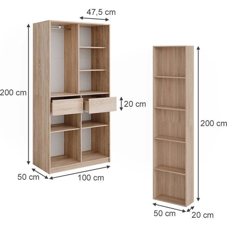 Kleiderschrank Elmo Sonoma 50 x 200 cm 2er Set Vicco – Bild 2