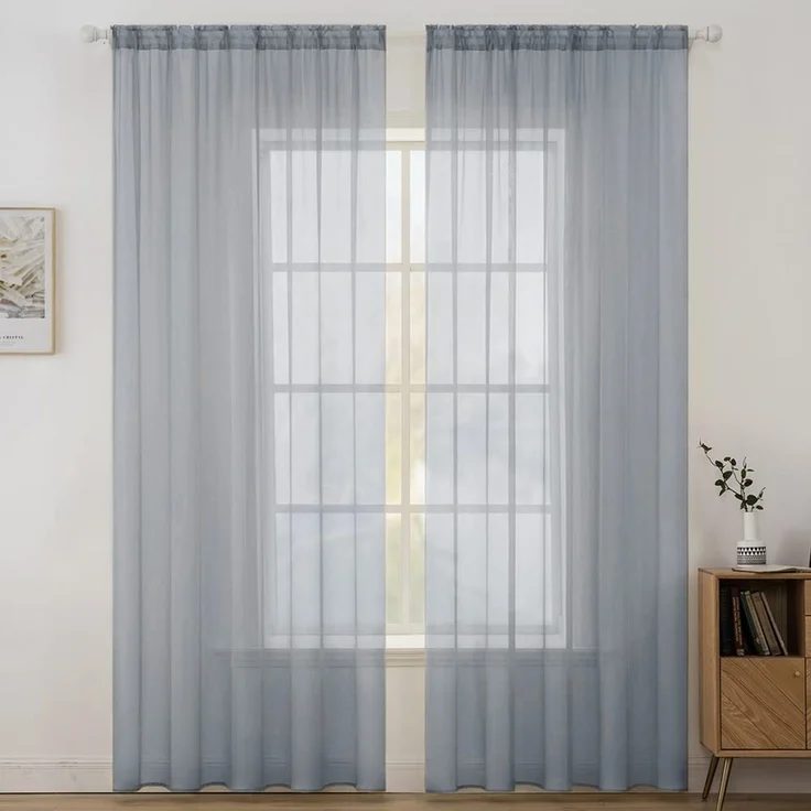 MIULEE Vorhänge Gardinen, Stangendurchzug Dunkelgrau, 2er Set 225x140cm | Transparente Gardine aus Voile, Luftig Leicht, Einfarbig Dekoschal für Wohnzimmer & Schlafzimmer