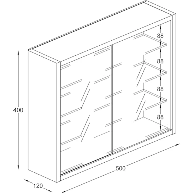MID.YOU Hängevitrine Drivalo, Weiß, Glas, 3 Fächer, Schiebetüren, 50x40x12 cm, hängend – Bild 4