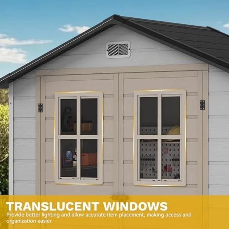 YITAHOME Kunststoff Gartenhaus 6x4.4 Fuß mit Boden, Wetterfester Aufbewahrungsschuppen mit verschließbaren Türen, Fenstern & Belüftung für Gartenwerkzeuge, Fahrräder, 183 x 135 x 208 cm, Braun Schwarz – Bild 5
