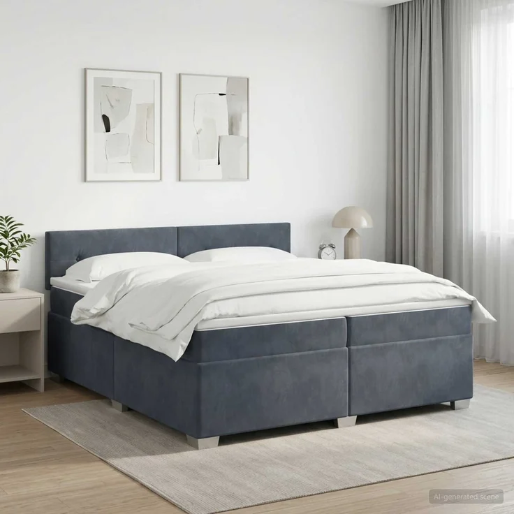 vidaXL Boxspringbett mit Matratze Dunkelgrau 200 x 200 cm Samt 3450783 – Bild 1