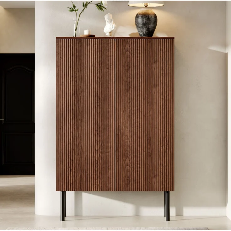 Vitrinenschrank 80 x 35 x 145 cm in Braun mit LED-Beleuchtung und Spiegelrückwand – Bild 3