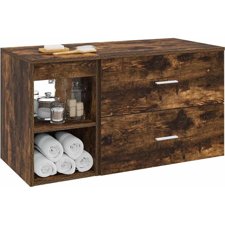vidaXL Badezimmermöbel-Set zur Wandmontage 2 stk. Geräucherte Eiche 3403940 – Bild 3