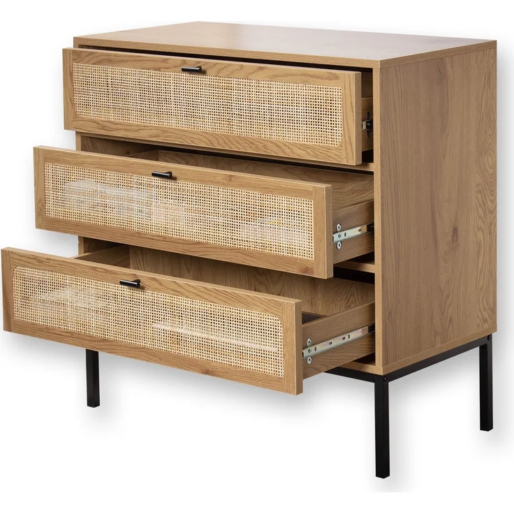 Casâme Kommode mit 3 Schubladen und Vorderseite aus Rattan - L80 cm - Helles Holz – Bild 4