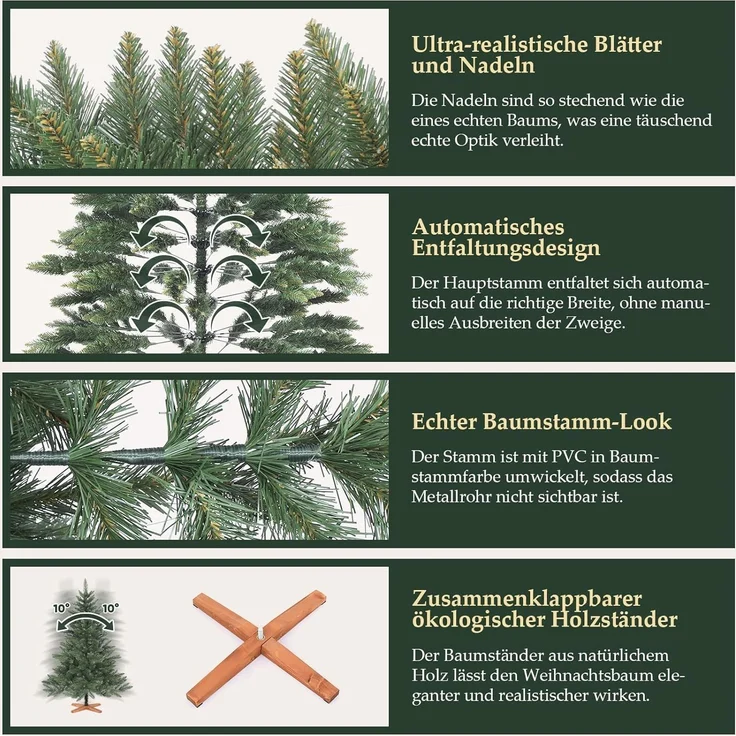 SALCAR 210cm Weihnachtsbaum Künstlich mit Holzständer, PVC Nadeln, Realistischer Christbaum, Hochwertige Dekoration für Innenräume, Einfacher Aufbau – Bild 5