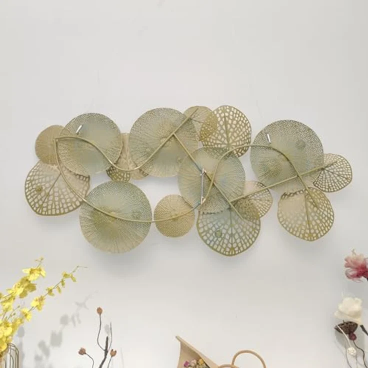 3D Wandbild "Lotus" aus Metall in gold / türkis, 125x60 cm, Wanddeko, Wandschmuck – Bild 6