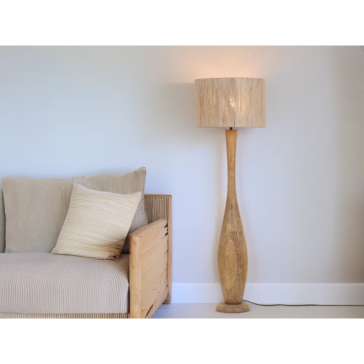 LED Stehleuchte aus Naturholz mit Lampenschirm aus Jute, Höhe 135cm – Bild 6