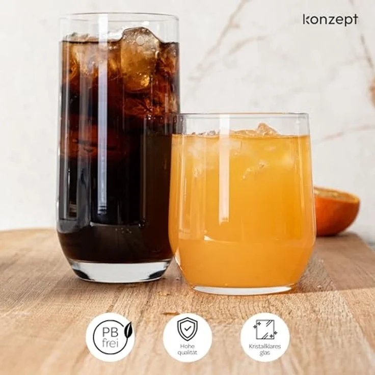 KONZEPT Gläser-Set 12 Teilig, 6er Longdrinkgläser 400ml und 6 er Trinkgläser 300ml, 12-tlg, Wassergläser Set, Ideal für Saft, Cocktails, Longdrinks, Eiskaffee – Bild 6