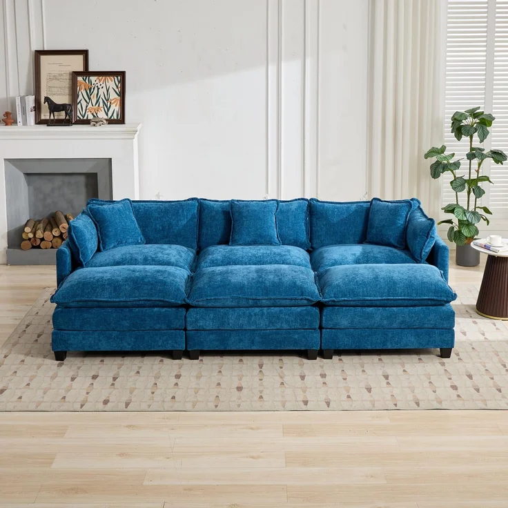 ZUBALIYA Sofa mit LED - Beleuchtung, mit Chenille - Bezug, mit Cordbezug, modular aufgebaut, aus Chenille, für Wohnzimmer und Apartments – Bild 16
