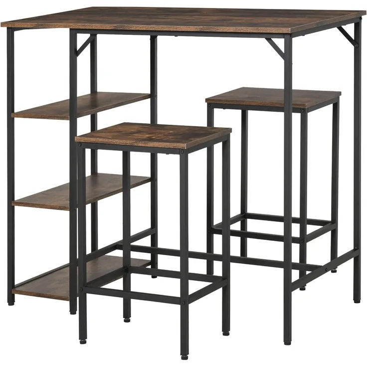 HOMCOM Bartisch Bartisch-Set mit 2 Barhockern