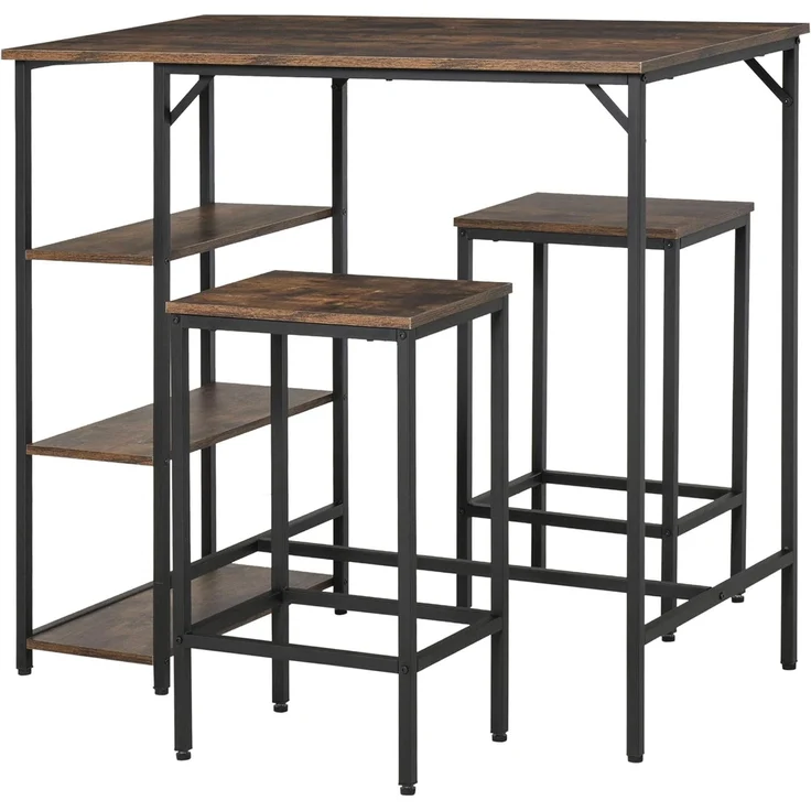 HOMCOM Bartisch Bartisch-Set mit 2 Barhockern – Bild 1