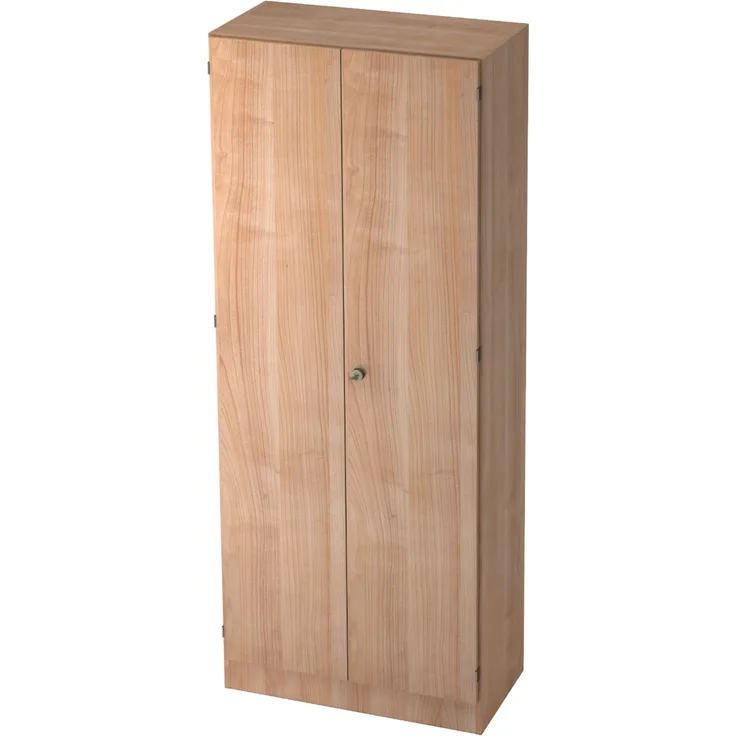 bümö office Kleiderschrank Holz abschließbar mit Spiegel, Büroschrank 80 cm breit in Nussbaum - Flur Schrank als Garderobe für Jacken, Taschen & Co. im Arbeitszimmer - Büro Schrank, 6200-N-N-SG