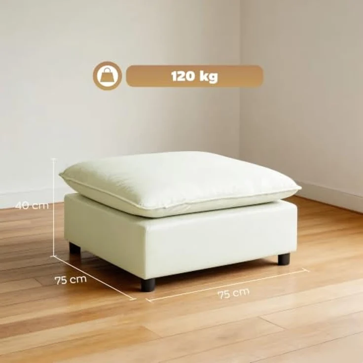 HOMCOM Fußhocker Ottoman Polsterhocker mit Leinenoptik für Schlafzimmer,Wohnzimmer (Hocker mit weichem Kissen, 1 St, quadratischer Sitzhocker), modular, weich, modern – Bild 3