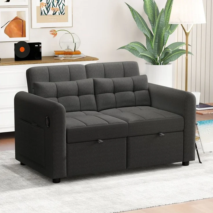 Odikalo Schlafsofa 3-in-1 2er-Sofa Ausziehbar Verstellbar Rückenlehne USB Weiß/Schwarz – Bild 1