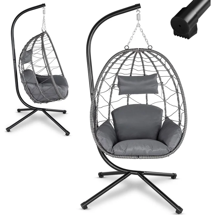 Juskys 'Aria' Hängesessel mit Kissen, höhenverstellbar & faltbar, Polyrattan dunkelgrau, bis 130 kg belastbar – Bild 2