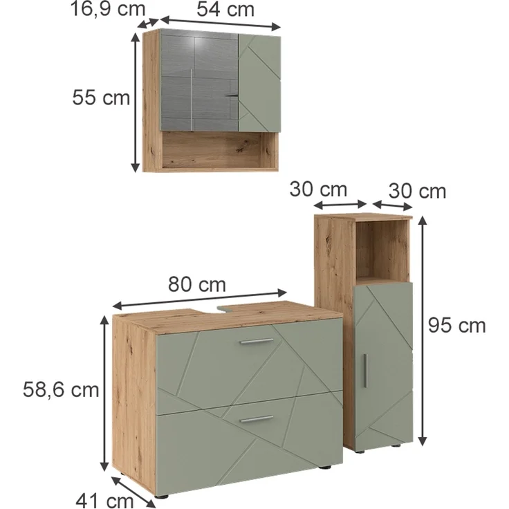 Badmöbel-Set Irma Salbeigrün 3-teilig Vicco – Bild 2