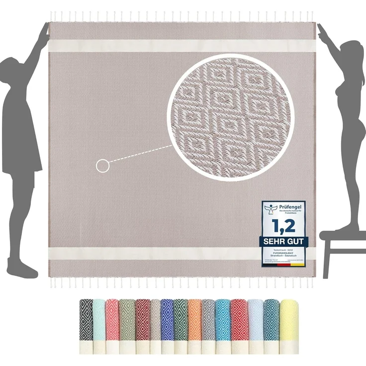 furora HOLIDAY Strandtuch XXL groß 200x200 cm Strand Tuch, aus Baumwolle, Stranddecke, Vielseitig, schöne Farben, hochwertige Verarbeitung – Bild 1