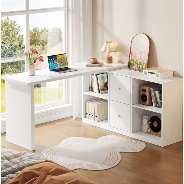 Eckschreibtisch 120 x 50 x 78 cm und 130x35 cm, links oder rechts montierbar, mit 2 Schubladen und 4 offenen Fächern – Bild 3