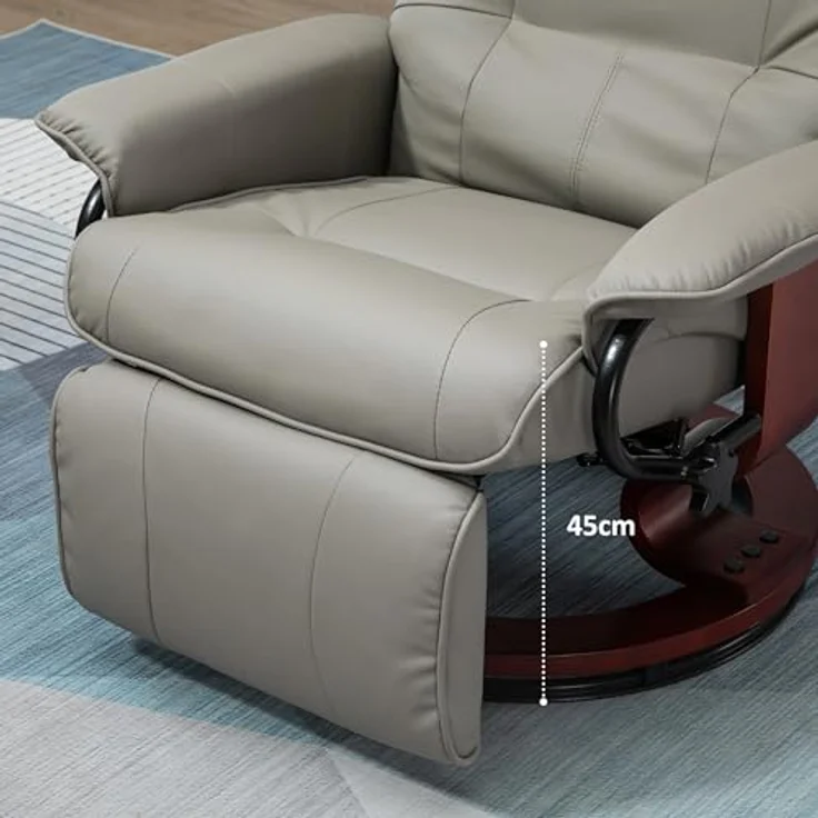 HOMCOM Relaxsessel Drehbar Fernsehsessel mit Liegefunktion, TV Sessel mit Holzbeine (Liegesessel, 1-St, Fernsehsessel), für Wohnzimmer, Büro, Grau – Bild 8