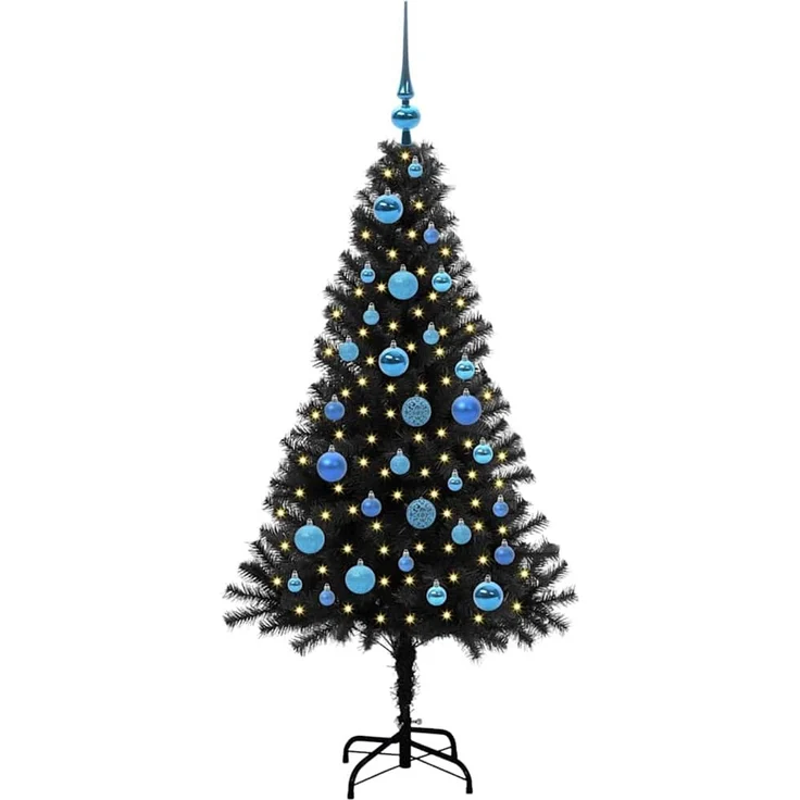 vidaXL Weihnachtsbaum mit LED-Beleuchtung Schwarz 150 cm PVC und Stahl 3396472 – Bild 3