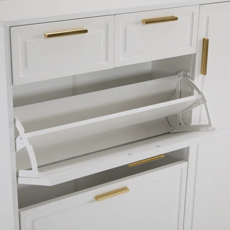 Schuhschrank, Schuhkipper mit Schubladen, Breite 95 cm, 2 Schubladen, 1 Türen, 2 Klappen, 1 offene Fächern – Bild 10